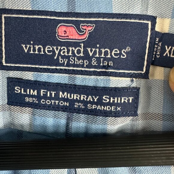 Vineyard Vines Shirt Mens XL Slim Fit Murray Button Down Blue White Plaid Pocket - Picture 3 of 5
